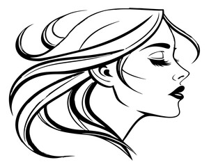 Elegant woman profile silhouette with flowing hair