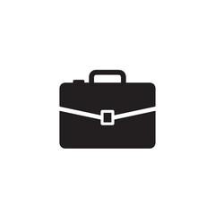 A flat black icon of a business briefcase with a handle, symbolizing work and professionalism.