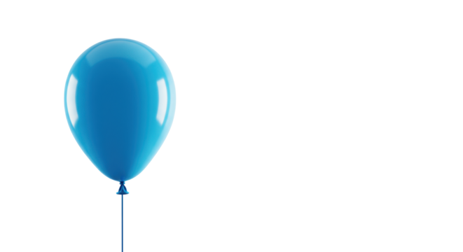 Perfectly inflated vibrant blue balloon with a subtle string, gracefully ascending against a transparent minimalist studio background with soft light, symbolizing innovation and breakthrough ideas