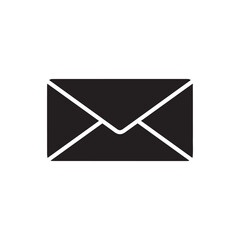 A minimalist black glyph icon of a sealed rectangular envelope for mail or communication.
