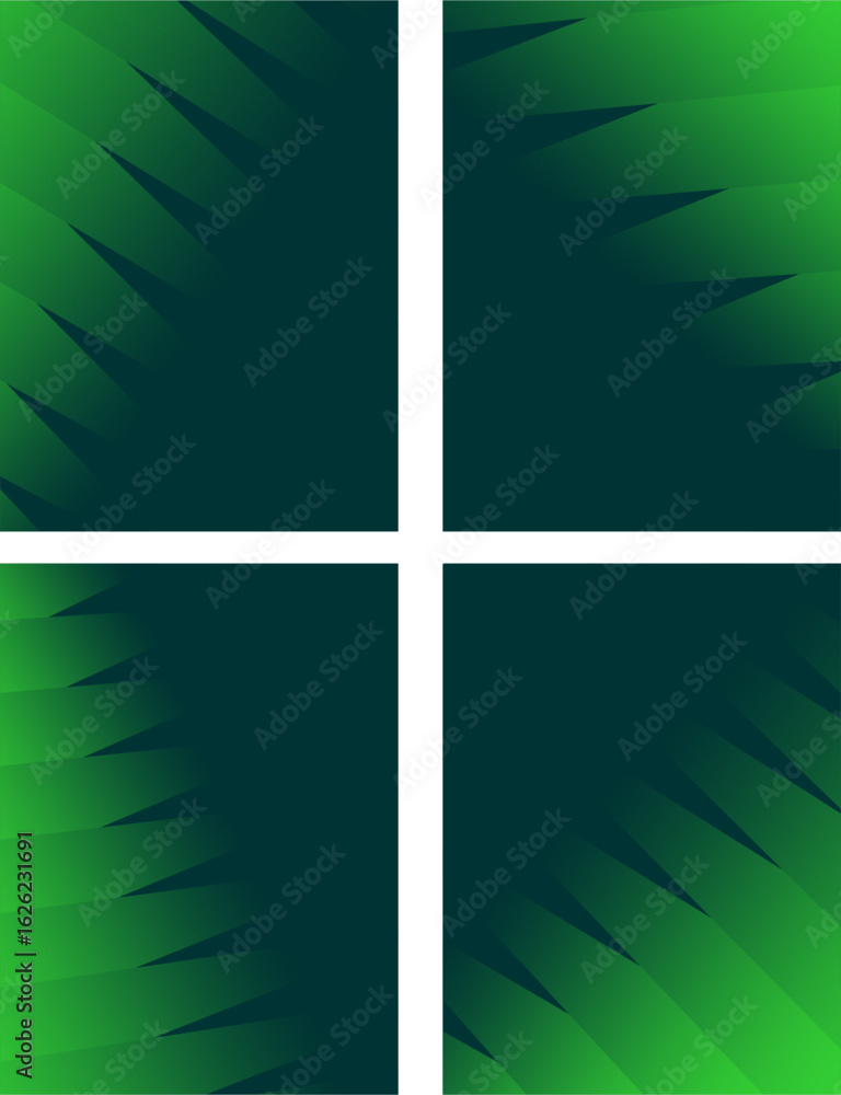 Poster abstract collection of four inspired geometric gradient vector patterns in green and dark blue.