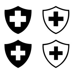 Immune system icon design template. Medical cross in the shield. Vector Illustration