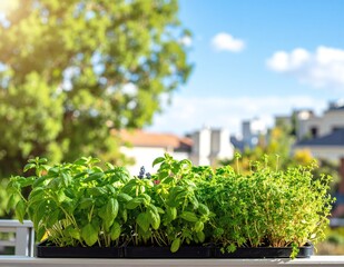 Fototapeta premium A charming white picket fence surrounds a lush green garden, its crisp lines contrasting beautifully with vibrant flowers and tall grass.