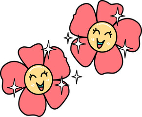 Retro Groovy Summer Cute Cartoon Flowers with Sparkles Illustration
