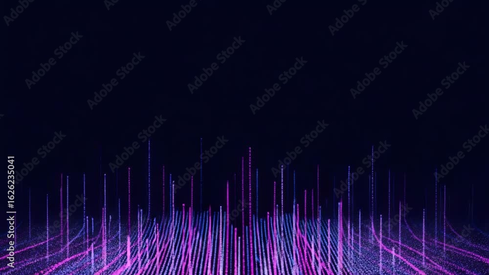 Aufkleber abstract digital streams of glowing purple and blue particles ascend against a dark blue background,