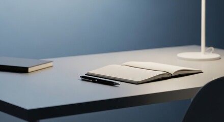 Empty modern desk with notebooks and pen