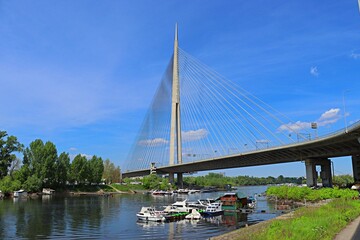 Modern cable-stayed bridge across the Sava in Belgrade