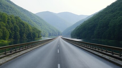 Obraz premium Empty highway through lush mountain valley