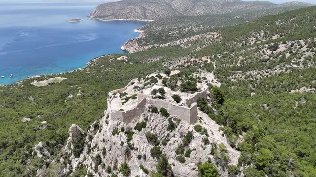 aerial shot of monolithos castle in rhodes