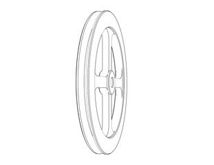 Abstract Industrial Pulley Blueprint: Simple Line Art Technical Drawing of a Mechanical Wheel. Monochrome Wireframe for Engineering Design, Power Transmission, and Future Technology Schematics.