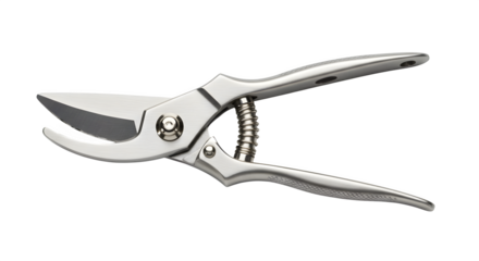 Silver metal shear shines against a dark backdrop. Great for product photography, garden center ads, or educational materials.