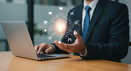 Strategic planning with business and technology icons