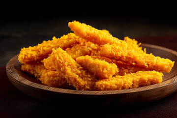 fried  golden chicken nuggets served in plate.