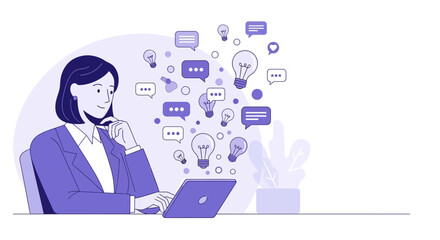 Businesswoman Generating Creative Ideas On Laptop For Online Communication