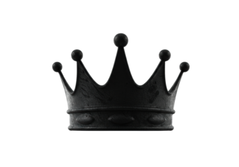 Bold black crown, contemporary textural details (matte, spray paint), isolated on transparent background, minimalist studio, high-key light. Concept of modern leadership