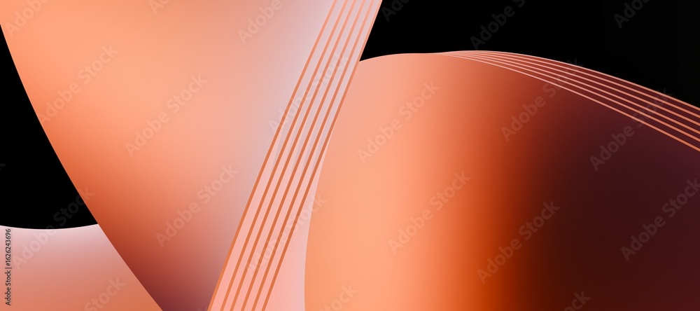 Poster abstract digital artwork featuring smooth, flowing shapes with a gradient from dark orange to light 