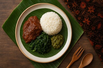 Traditional Indonesian dish made from slow-cooked beef in rich coconut milk and spices, known for its deep flavor and tender texture. A culinary heritage from West Sumatra.
