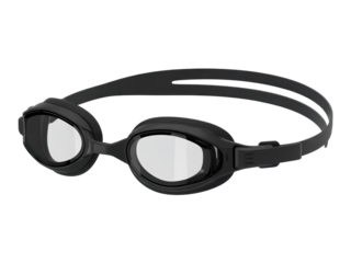 Black swimming goggles with adjustable strap isolated
