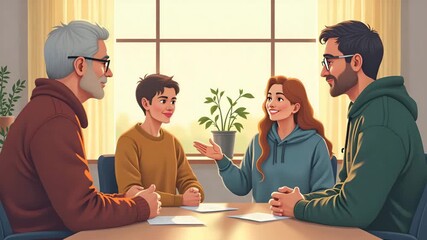 Compassionate Mentorship: Flat Illustration of Older Individuals Guiding Troubled Youth with Wisdom and Care - Vector Art for Positive Youth Development
