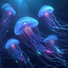 Fototapeta premium Glowing Jellyfish Underwater Scene