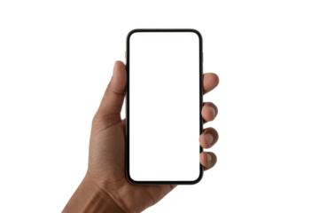 Hand gracefully presenting a sleek smartphone against a transparent backdrop