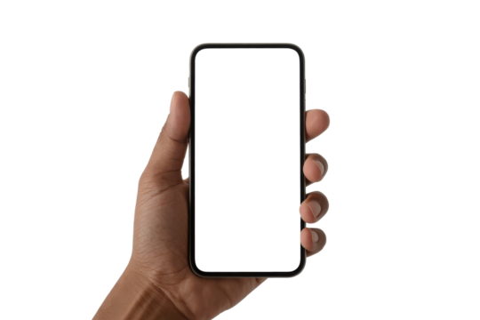 Hand gracefully presenting a sleek smartphone against a transparent backdrop