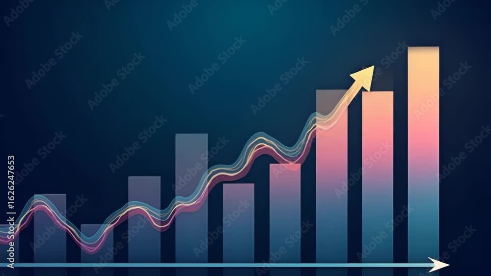 Poster candle stick graph chart illustrating stock market investment & trading data with bullish trends in 