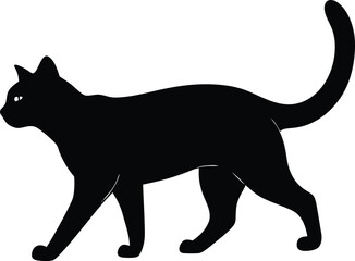black silhouette a cat walking on white background.eps