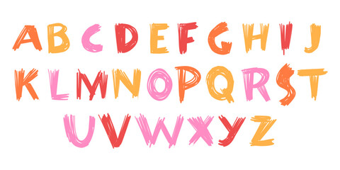 playful children's alphabet drawn by hand with pencils, crayons