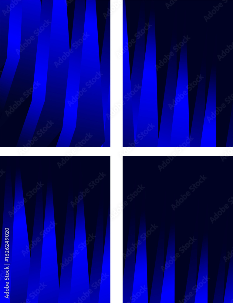 Poster a collection of four vector gradient abstract patterns in dark blue and light blue that form a motif