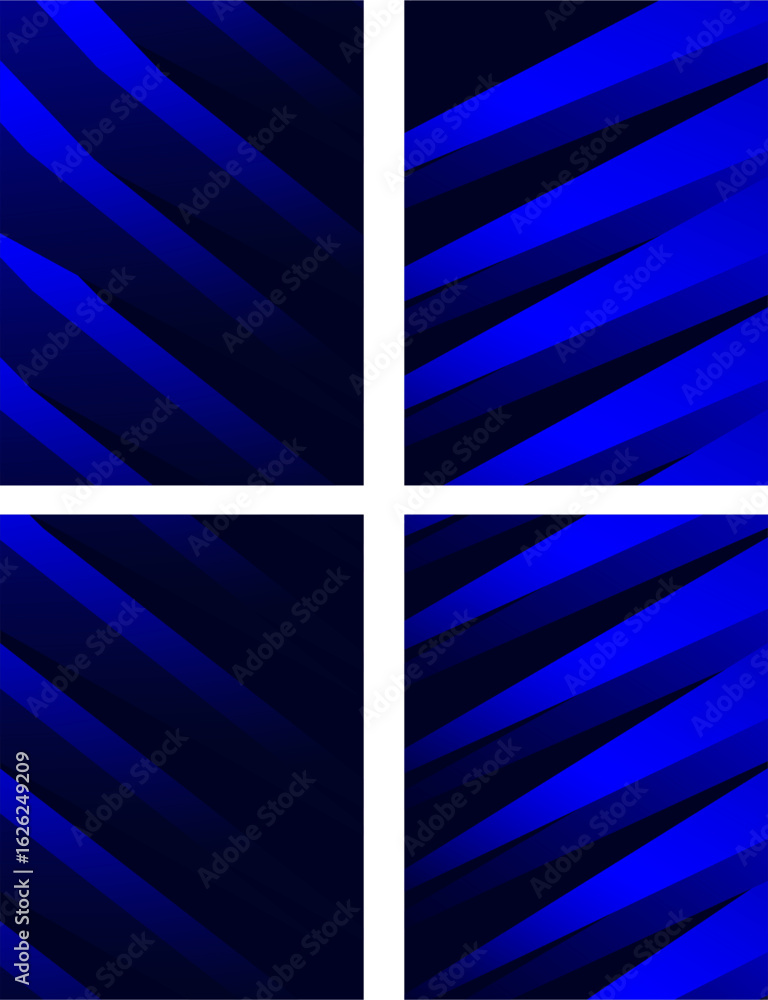 Poster a collection of four vector gradient abstract patterns in dark blue and light blue that form a motif