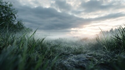 Naklejka premium Misty field sunrise