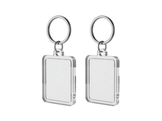Blank rectangular keychains with metal rings isolated
