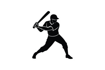 Silhouette art illustration of a baseball player swinging a bat.eps