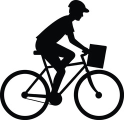Obraz premium black silhouette a delivery cyclist on white backg.eps