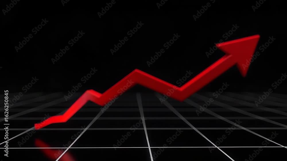 Aufkleber animation of a red graph on a white grid against a black background - stock photo concept with empty
