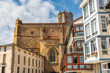 Fototapeta premium Typical houses of the area and medieval complex of the historic city of Getaria in Guipuzcoa, Basque Country.