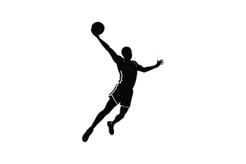 Silhouette art illustration of a basketball player performing a layup.eps