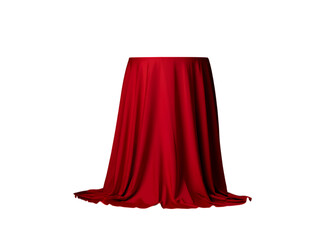 Png elegant red silk fabric draped over a round object, isolated on transparent background, creating a luxurious and smooth texture for product presentation or stage reveal transparent background