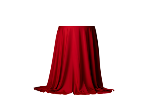 Png elegant red silk fabric draped over a round object, isolated on transparent background, creating a luxurious and smooth texture for product presentation or stage reveal transparent background