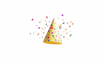 Cheerful yellow party hat adorned with vibrant confetti, perfect for celebratory designs on transparent background silhouette