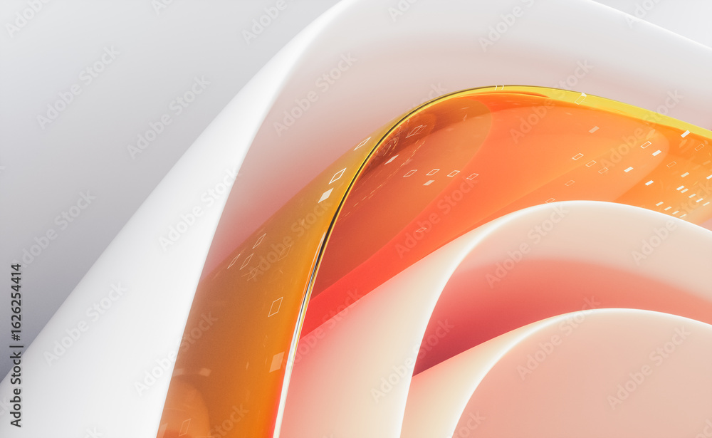 Poster abstract transparent layered crystal glass with white paper. digital document concept. 3d rendering