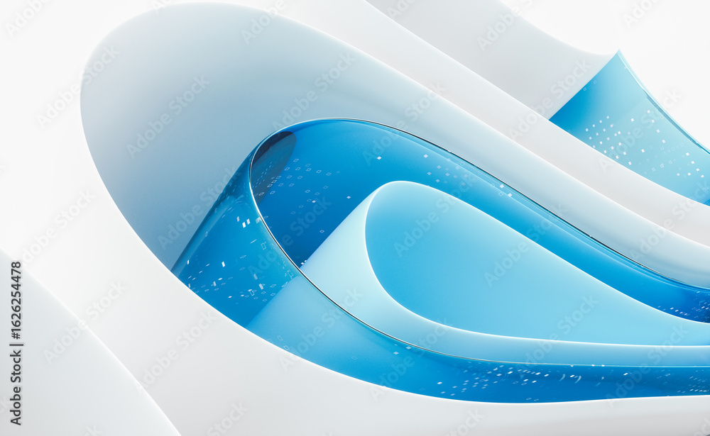 Poster abstract transparent layered crystal glass with white paper. digital document concept. 3d rendering