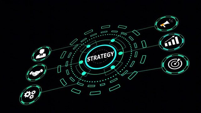 Digital Marketing content planning advertising strategy concept. Business, Technology, Internet and network concept. technology background with Cyberspace HUD elements animation.