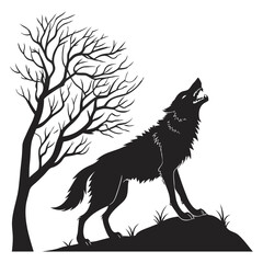 Fototapeta premium Wolf howling silhouette vector. 