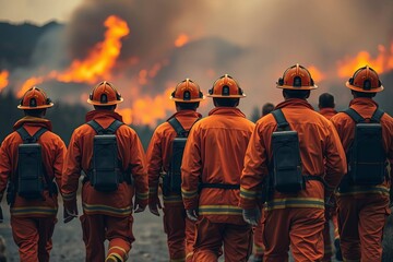 Firefighters in Full Protective Gear. Heroic Fireman Combats Intense Blaze with Life-Saving Equipment