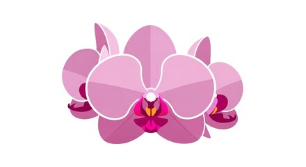 Fototapeta premium Beautiful pink orchid flowers with magenta centers, rendered in a clean, modern flat design illustration.
