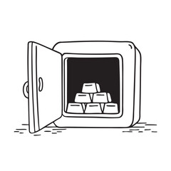 Doodle illustration of a secure vault holding gold bars
