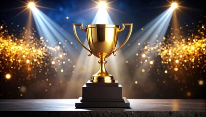Golden trophy on a dark stage