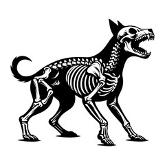 Silhouette Halloween angry dog with roentgen skeleton bones, fairy tale creepy character.